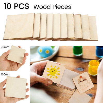 

10Pcs Blank Square Wood Pieces Unfinished Plywood wood cutouts For Model DIY Arts Craft