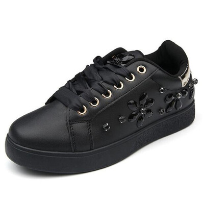 

Women Casual Shoes 2019 New Women Sneakers Fashion Breathable PU Leather Platform White Women Shoes Soft Footwears Rhinestone