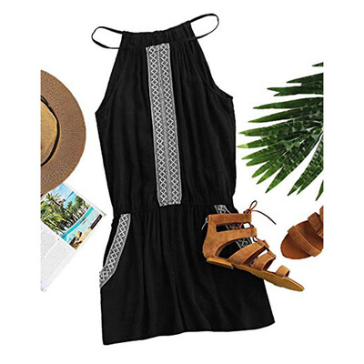 

Starmoon Womens Casual Embroidered Tape Detail Camis Romper with Pockets Playsuits