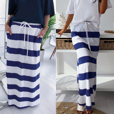 

Roseonmyhand Womens Retro Summer Striped High Waist A-Shaped Skirt Half-Length Skirt