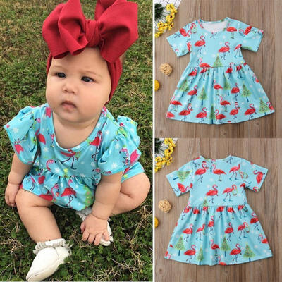 

Baby Girl Kids Outfits Flamingo Party Summer Princess Tutu Dress Romper Skirt US