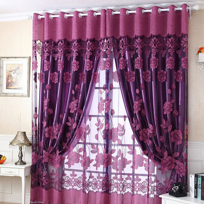 

Floral Tulle Voile Curtain Door Window Drape Panel Sheer Scarf Valance 100X250CM