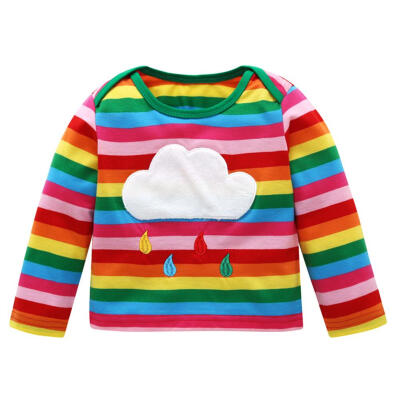 

Cute Kids Boys Girls Long Sleeve T-shirt Multicolor Stripe Cloud Print Tops