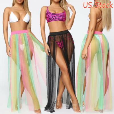 

Women Bikini Cover Up Swimwear Sarong Sheer Beach Maxi Wrap Skirt Pareo Dress