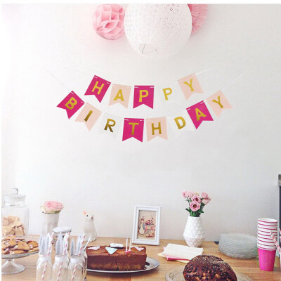 

Gobestart Pastel Perfection Garland Gold Foiled Happy Birthday Bunting Banner Party Decor