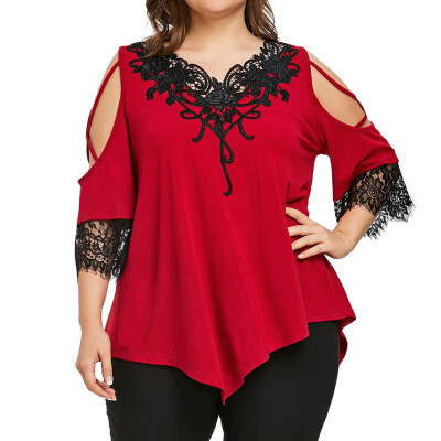 

Nomeni Large Size Women Lace Off Shoulder T-Shirt Short Sleeve Casual Top Blouse BKL