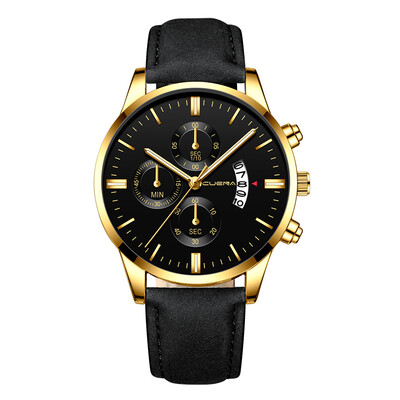 

Gobestart Mens Fashion Sport Stainless Steel Case Leather Band Quartz Analog Wrist Watch