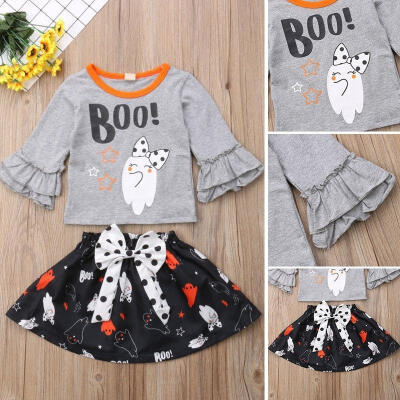 

Newborn Infant Baby Girl Halloween Ghost T-Shirt Tops Bowknot Skirt Party Dress Outfits Clothes