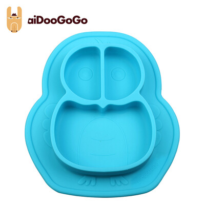 

aiDooGoGo childrens plate baby compartment sucker plate silicone baby cutlery fruit snacks shatter-resistant food supplement plate comfortable blue