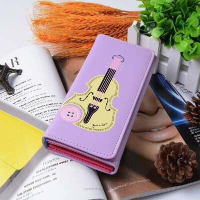 

New Fashion Women Wallet PU Leather Flap Top Guitar Print Press Stud Fastening Casual Coin Purse