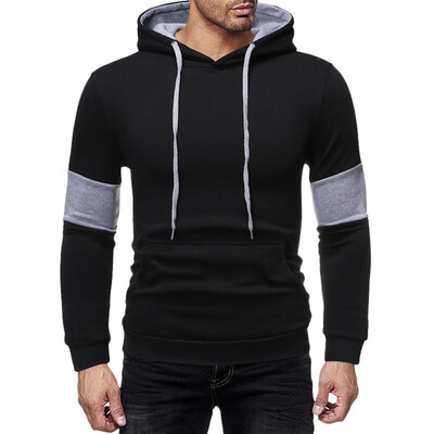 

Toponeto Men Autum Winter Long Sleeve Hooded Sweatshirt Patchwork Outwear Tops Blouse