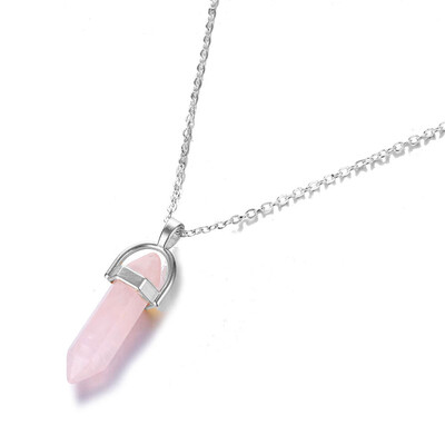 

Hot sale Hexagonal Column Quartz Necklaces Pendants Fashion Natural Stone Bullet Pink Crystal Pendant Necklace For Women Jewelry