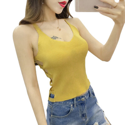 

Womens Sleeveless V-Neck Pullover Hollow Out Knitted Tank Top