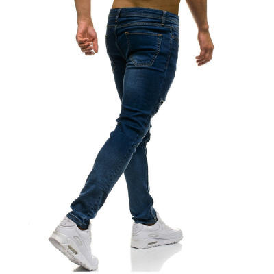 

Men&39s Ripped Skinny Biker Jeans Distressed Frayed Slim Fit Denim Pants Trousers