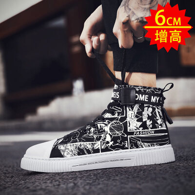 

Mens shoes summer high graffiti personalized tide shoes Korean autumn leisure trend Joker canvas shoes