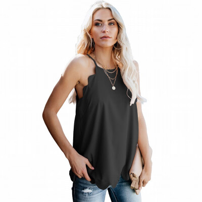 

Solid color base vest T-shirt womens round neck sleeveless loose top