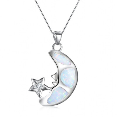 

NecklaceCute Female Star Moon Pendant Necklace Wedding Jewelry WhiteBlue Fire Opal Necklaces For Women