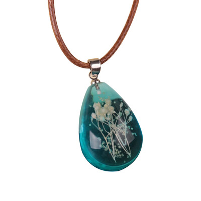 

Glow in The Dark Dried Flower Teardrop Pendant Necklace Women Xmas Gift Jewelry