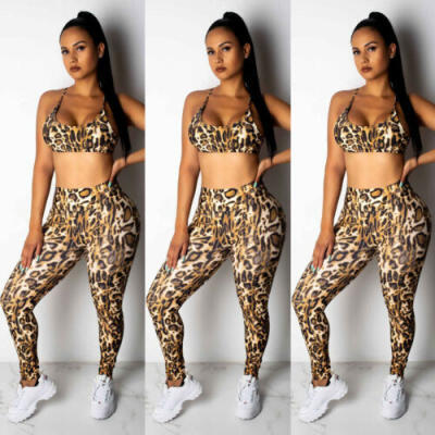 

Hot Women Stretch Leopard Tracksuit Backless Sport Crop Top Skinny Pants Outfits