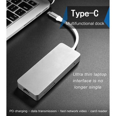 

7-in-1 Multifunctional USB Type C Hub with Power Delivery 2K High Definition Output Port DataTF Card Reader PD Charging Port USB