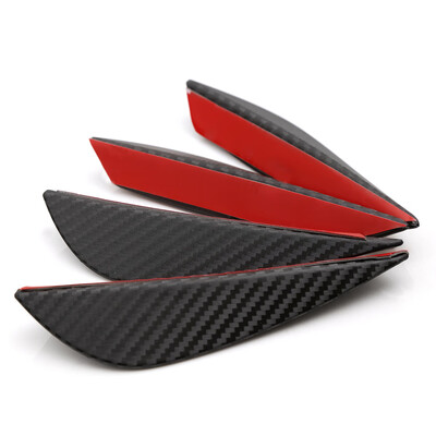 

4Pcsset Black Carbon Fiber Fit Front Bumper Lip Splitter Fin Air Knife Auto Body Kit Valence Chin Accessory