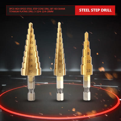 

Greensen 3Pcs High Speed Steel Step Cone Drill Bit Hex Shank Titanium Plating Drill 3-124-124-20mm