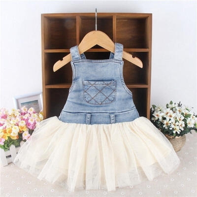 

2016 Retro Kids Baby Girls Clothes Summers Denim Tulle Dress 6M-4Y Outfits