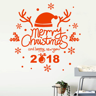 

Gobestart 2018 Happy New Year Merry Christmas Wall Sticker Home Shop Windows Decals Decor