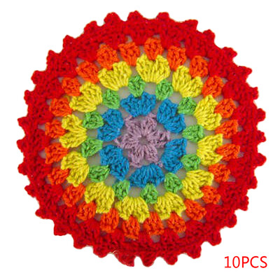 

10pcs Colorful Cotton Crochet Placemat Heat-resistant Place Mats Cup Coasters Round Tableware Pad