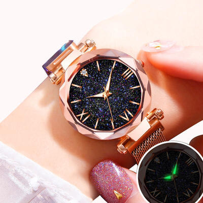 

New Fashion Starry Sky Watch Roman Number Clock Magnetic Mesh Band Stainless Steel Quartz Wristwatch Ladies Diamond Watches