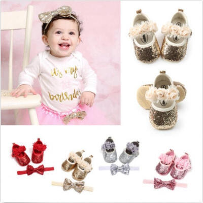 

Baby Girl ShoesHeadband Moccasin Infant Toddler Wedding Party Crib Prewalkers