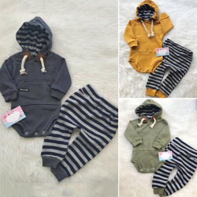 

CA Newborn Baby Boy Hooded Tops Romper Striped Pants Leggings Outfit Set Clothes