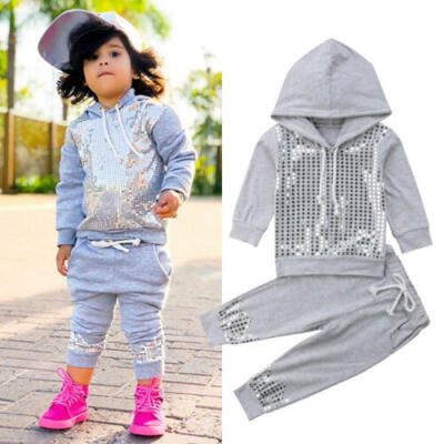 

1-6 Y Toddler Kids Baby Girl Sequin Hooded Tops Pants Leggings Outfits Clothes