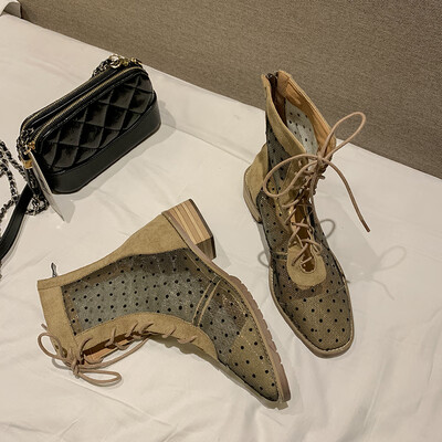 

Boots Children Shoes Spring&Autumn Fashionable Sexy Wave Point Mesh Cloth Breathable Tie in Knight Boots with Martin Boots