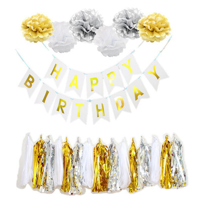 

Inflatable Birthday Balloon Pink Happy Birthday Banner Tissue Paper Pom Poms Air Baloons Event Party Supplies