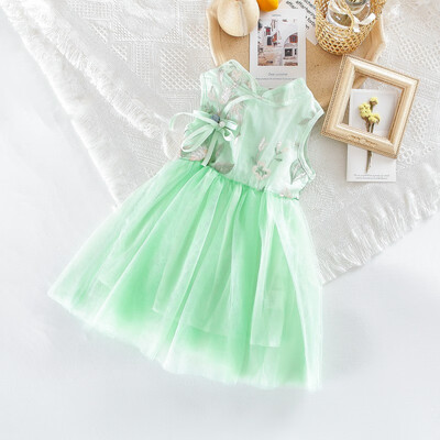 

Little-Seven Baby 2019 Summer New Chinese Style Vintage Embroidery Fairy Net Skirt Girls Ocean Princess Dress 6665