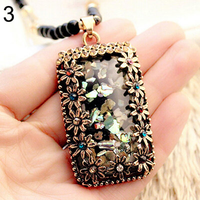 

Colorful Shell Faux Opal Statement Bib Pendant Necklace Sweater Chain Gift