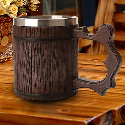 

Siaonvr Wood Stainless Steel Cup Carved Natural Beer Stein Old Wood Carving Beer Mug
