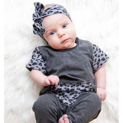

Newborn Infant Baby Boy Girl Leopard Print Romper Jumpsuit Headband Clothes Set
