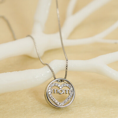 

High Quality Fashion 925 Sterling Silver Charm MotherS Day Gift For Mom Crystal Heart Necklace Pendant