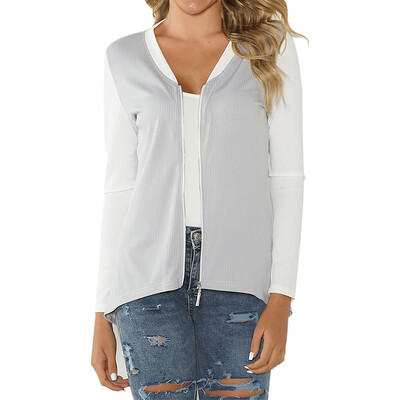 

Toponeto Women Casual V-Neck Zipper Patchwork long Sleeve Tops Coat