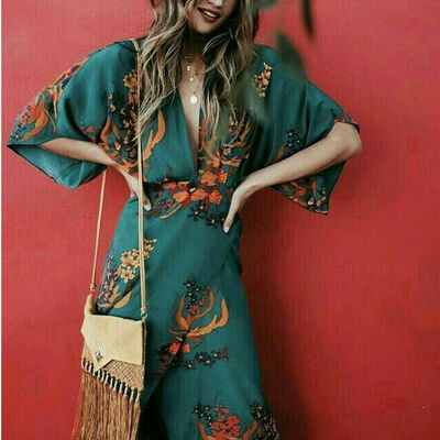 

Women Summer Boho Long Maxi Dress Cocktail Party Beach Dresses Slit Sundress