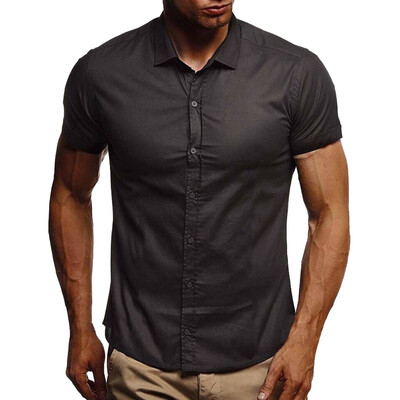 

Tailored Men Pure Color Button Splicing Pattern Casual Lapel Short Sleeve Shirt