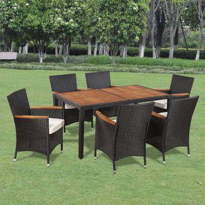 

7 Piece Outdoor Dining Set with Cushions Poly Rattan