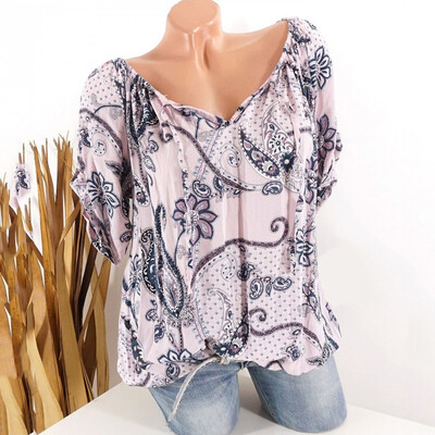 

Starmoon Fashion Women Floral Print 34 Sleeve Cold Shoulder Strappy Summer Top -5XL