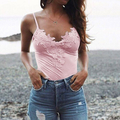 

Womens Summer Embroidered Lace V Neck Sleeveless Solid Camisole