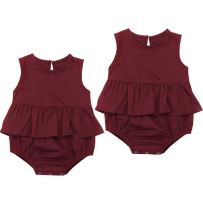 

Newborn Infant Kid Baby Girl Red Ruffle Romper Bodysuit Outfits Siamese Clothing