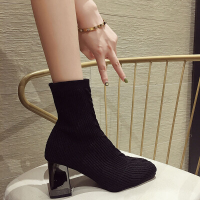 

Joker Martins female European&American style autumn new retro thick heels fashion slim boots