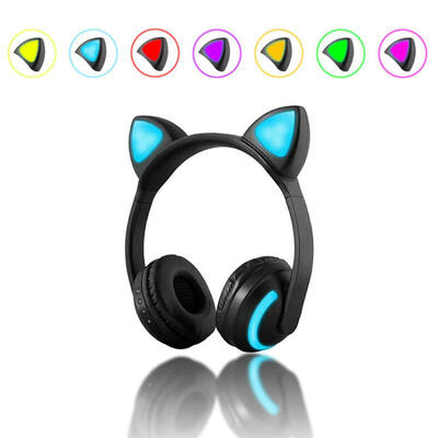 

Cute Cat Ears Style Wireless Bluetooth Headset Folding Overear Headphone With Light