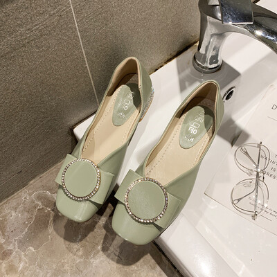 

Retro granny shoes thick shoes womens low heel bean shoes 19 spring OL square head square head Korean shallow ladle
